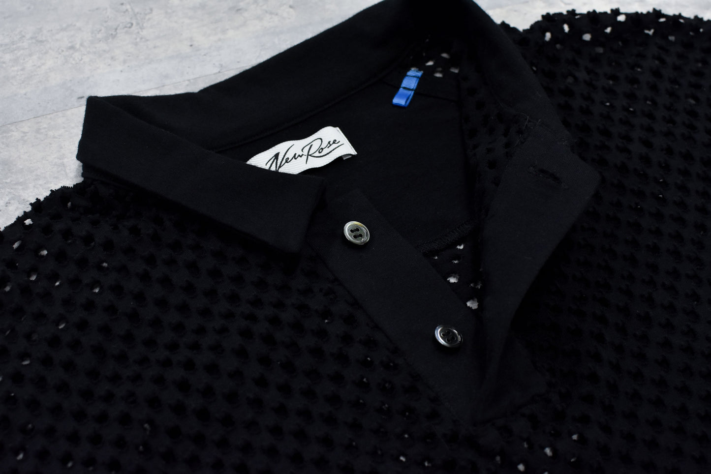 NewRose / Punched Fabric Long-sleeved Polo Shirt - BLACK