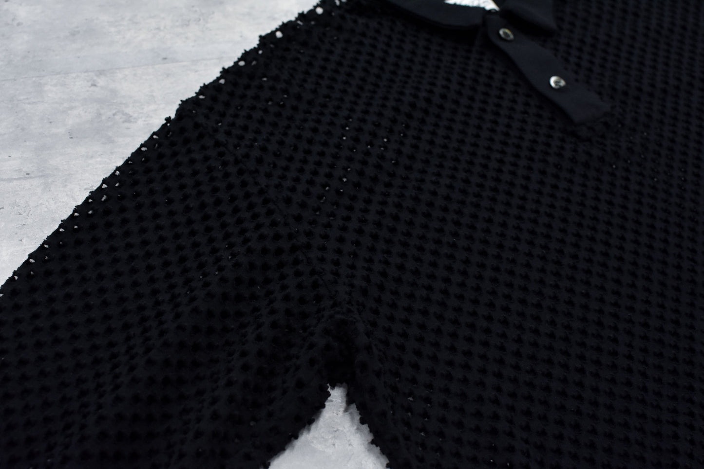 NewRose / Punched Fabric Long-sleeved Polo Shirt - BLACK