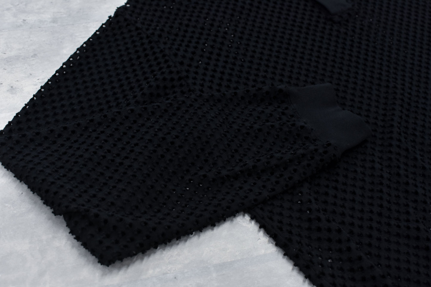 NewRose / Punched Fabric Long-sleeved Polo Shirt - BLACK