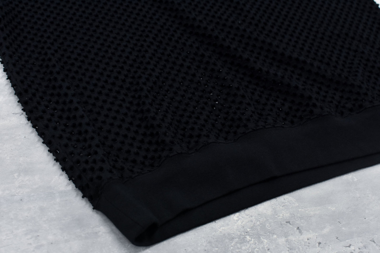 NewRose / Punched Fabric Long-sleeved Polo Shirt - BLACK