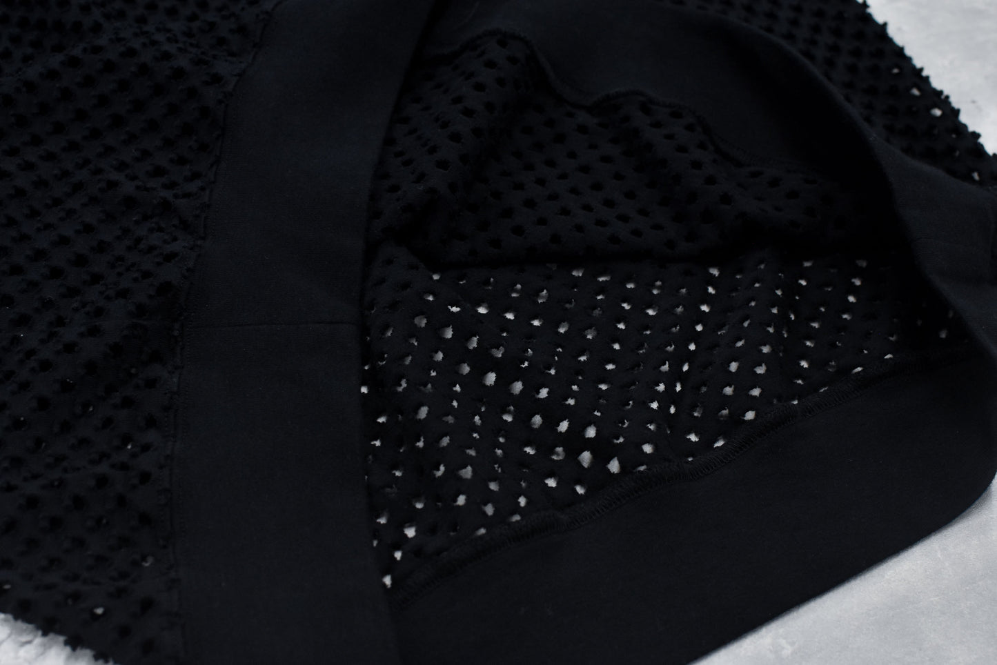 NewRose / Punched Fabric Long-sleeved Polo Shirt - BLACK
