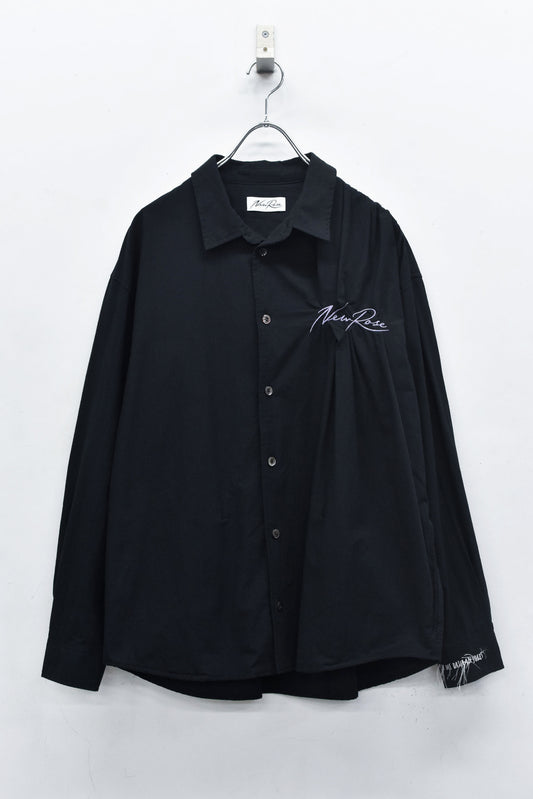 NewRose / Embroidery Wrinklework Long-sleeve Shirt - BLACK