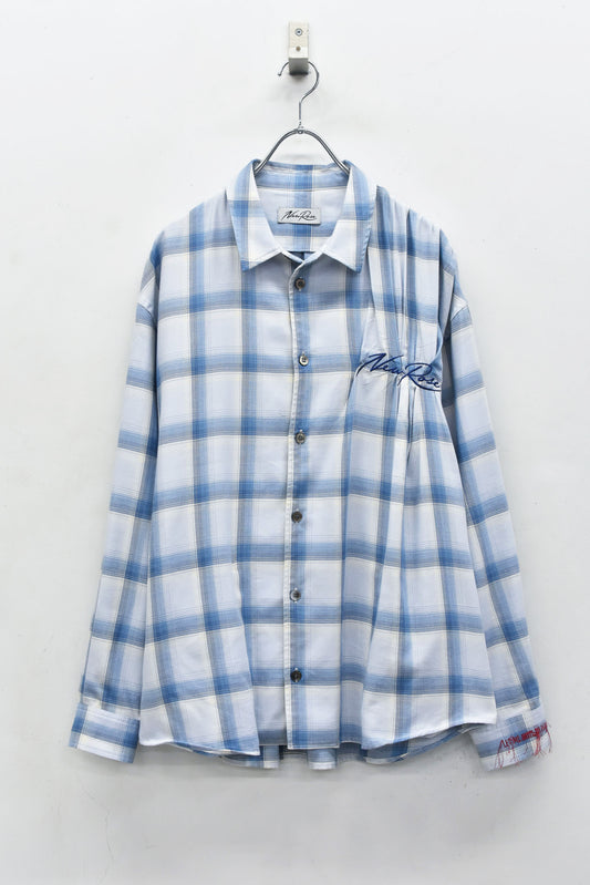 NewRose / Embroidery Wrinklework Long-sleeve Shirt - BLUE OMBRE STRIPE