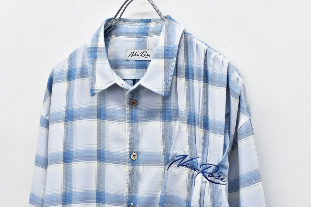 NewRose / Embroidery Wrinklework Long-sleeve Shirt - BLUE OMBRE STRIPE