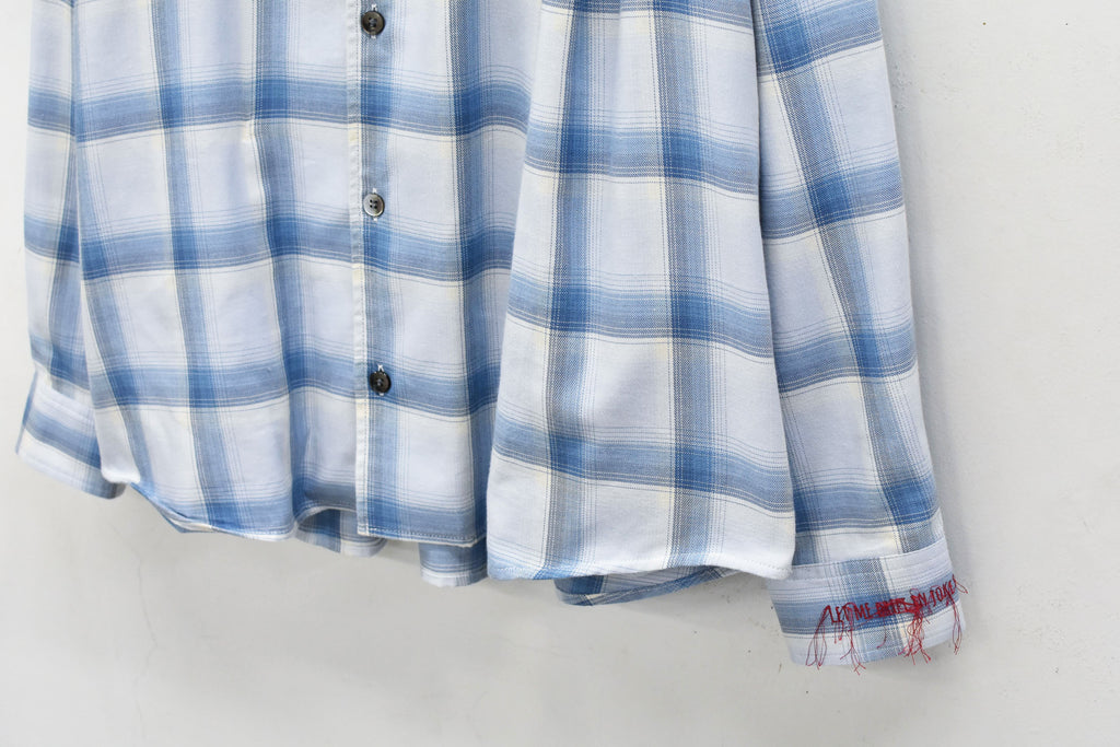 NewRose / Embroidery Wrinklework Long-sleeve Shirt - BLUE OMBRE STRIPE
