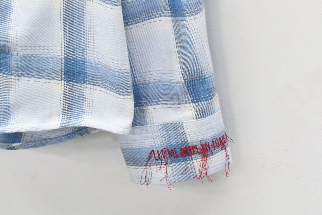 NewRose / Embroidery Wrinklework Long-sleeve Shirt - BLUE OMBRE STRIPE