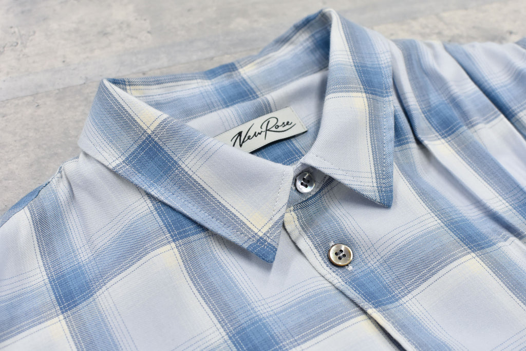 NewRose / Embroidery Wrinklework Long-sleeve Shirt - BLUE OMBRE STRIPE