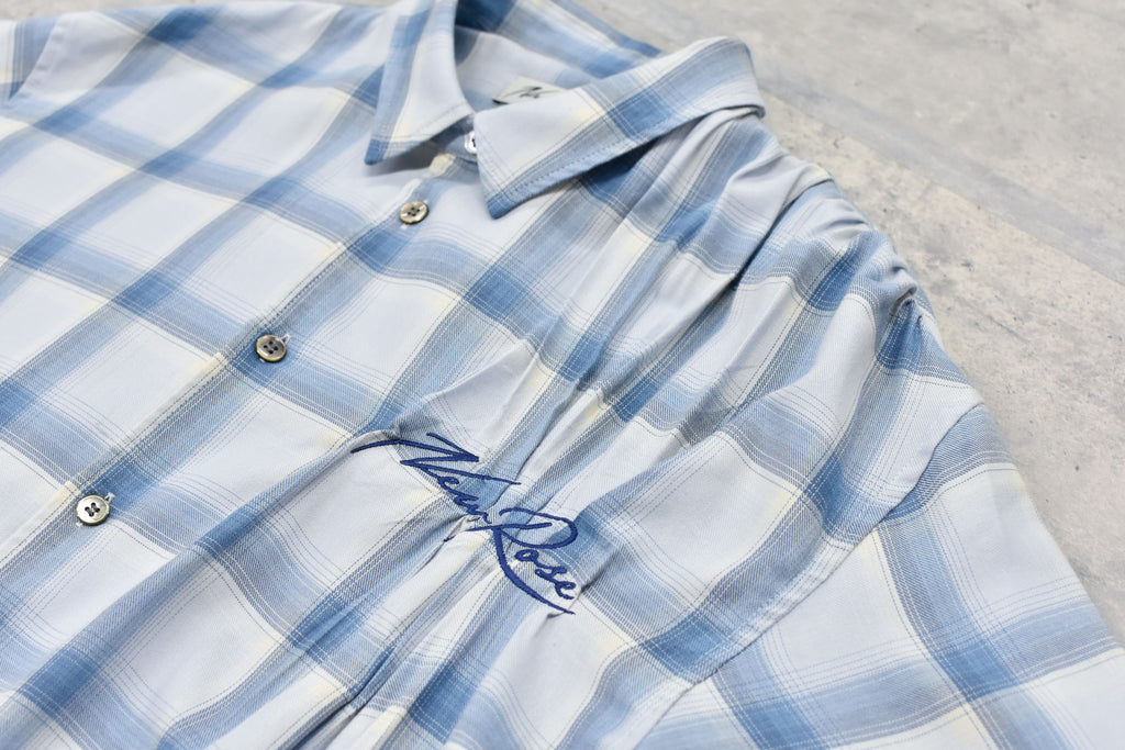NewRose / Embroidery Wrinklework Long-sleeve Shirt - BLUE OMBRE STRIPE