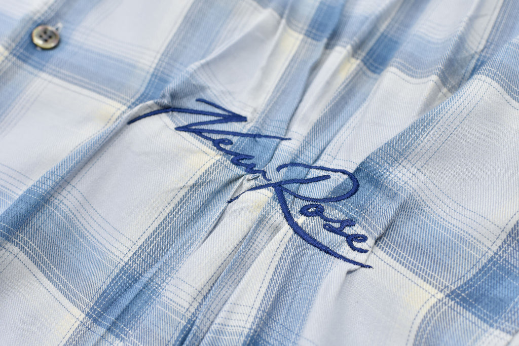 NewRose / Embroidery Wrinklework Long-sleeve Shirt - BLUE OMBRE STRIPE