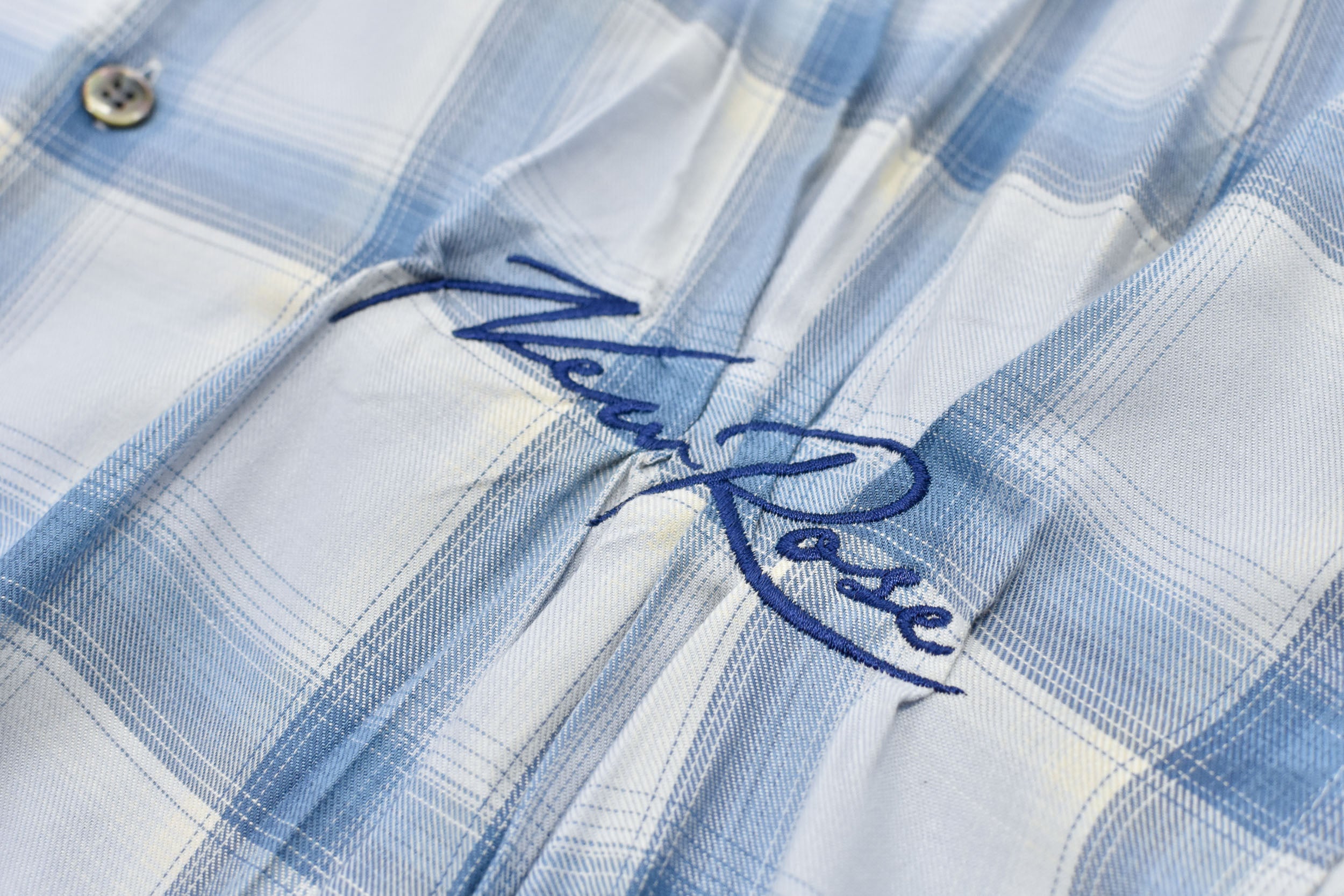 NewRose / Embroidery Wrinklework Long-sleeve Shirt - BLUE OMBRE STRIPE