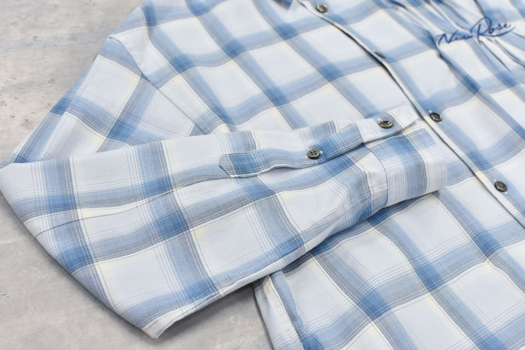 NewRose / Embroidery Wrinklework Long-sleeve Shirt - BLUE OMBRE STRIPE