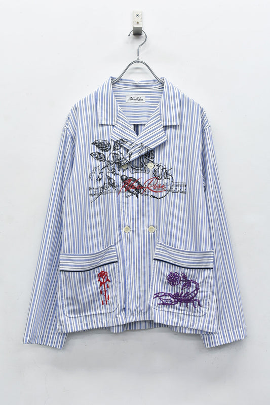 NewRose / Pajama Jacket Embroidery Print - BLUE STRIPE