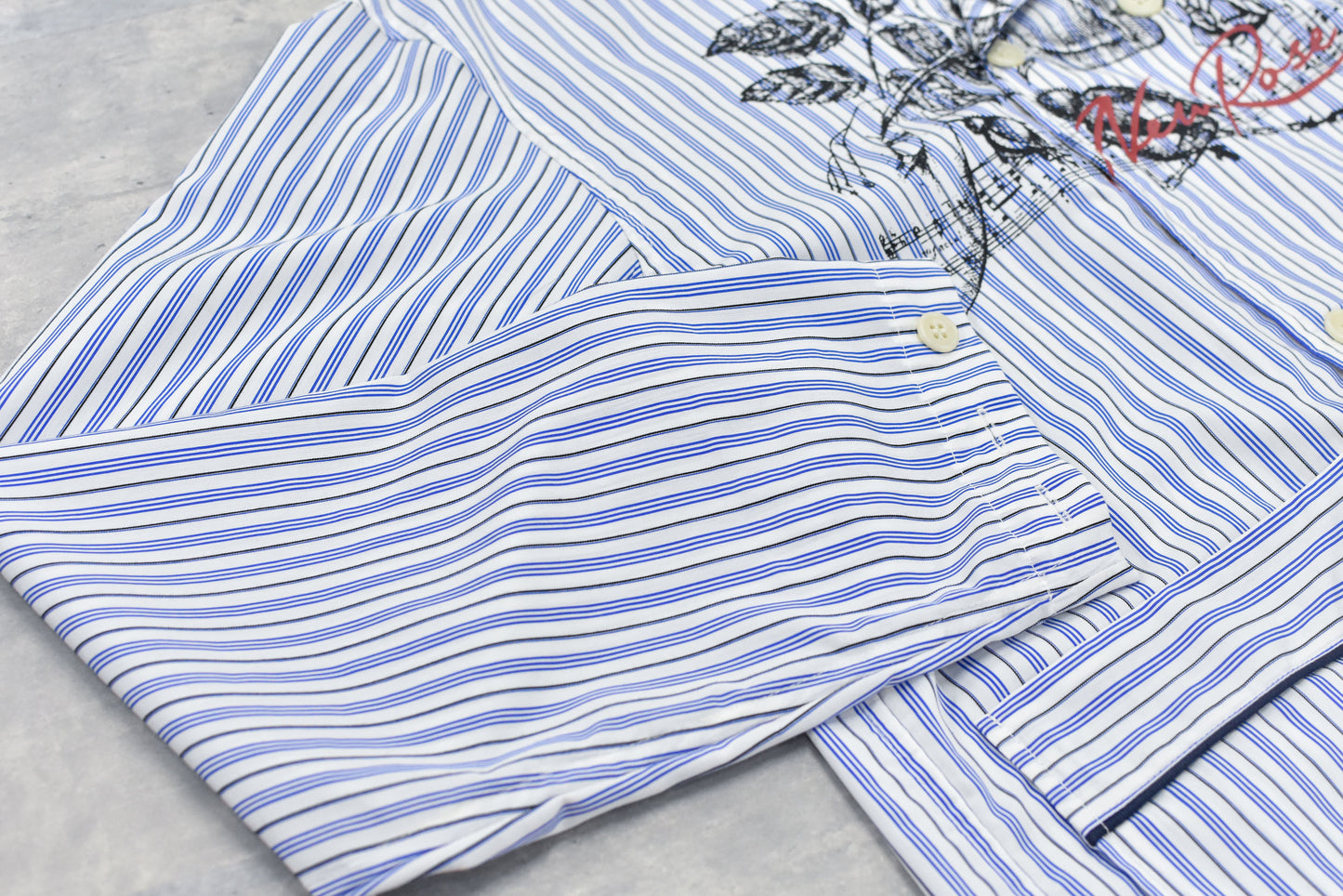 NewRose / Pajama Jacket Embroidery Print - BLUE STRIPE