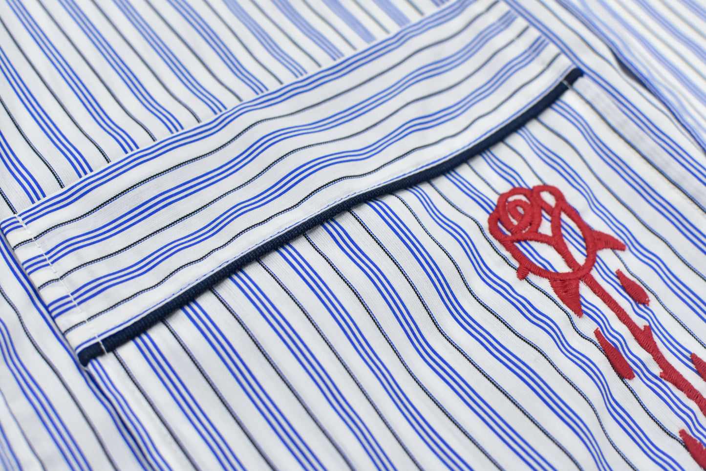 NewRose / Pajama Jacket Embroidery Print - BLUE STRIPE