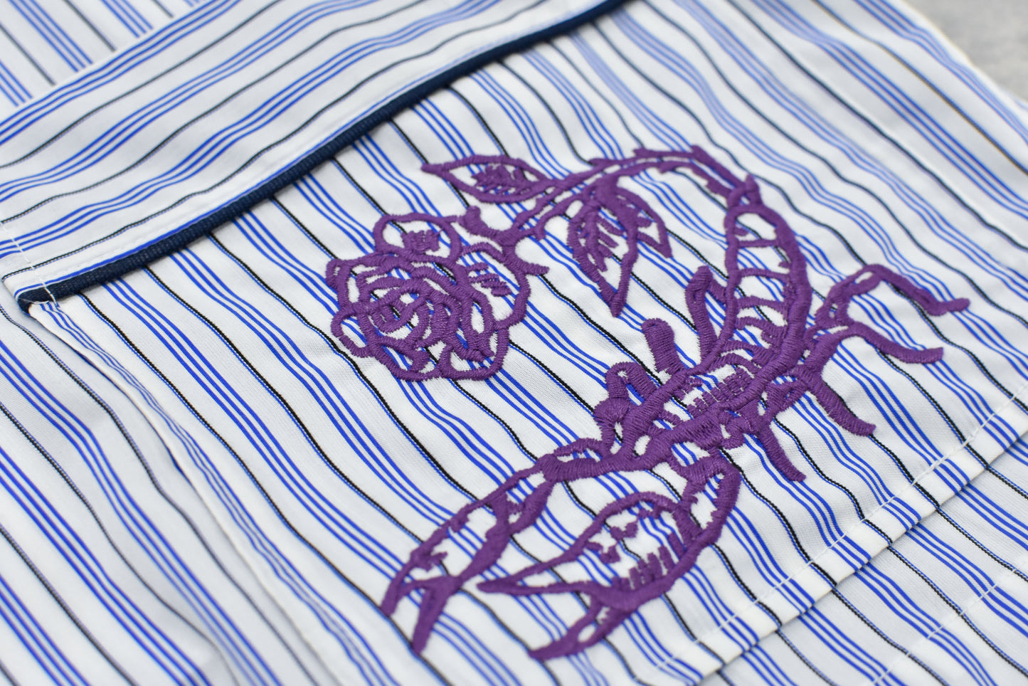 NewRose / Pajama Jacket Embroidery Print - BLUE STRIPE