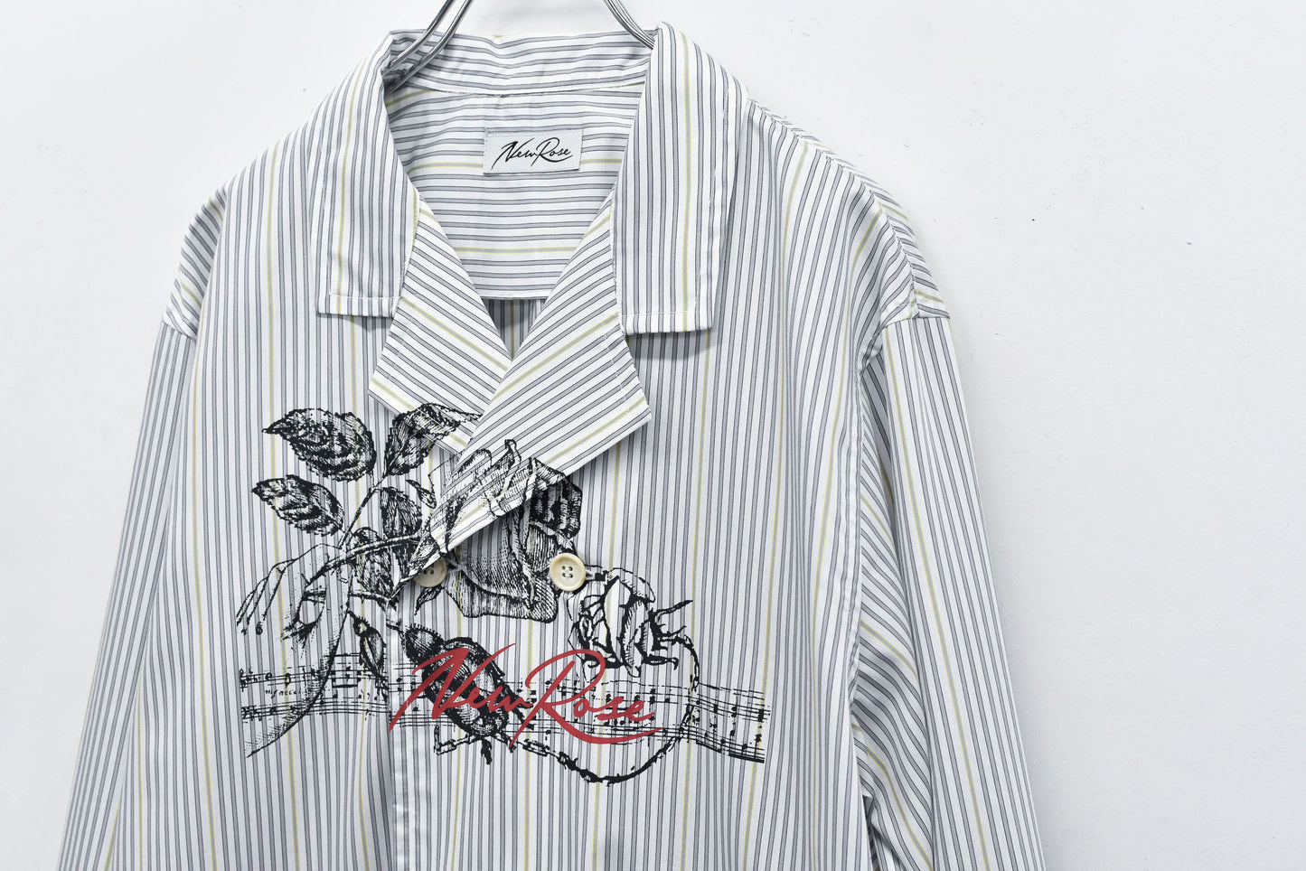 NewRose / Pajama Jacket Embroidery Print - GRAY STRIPE