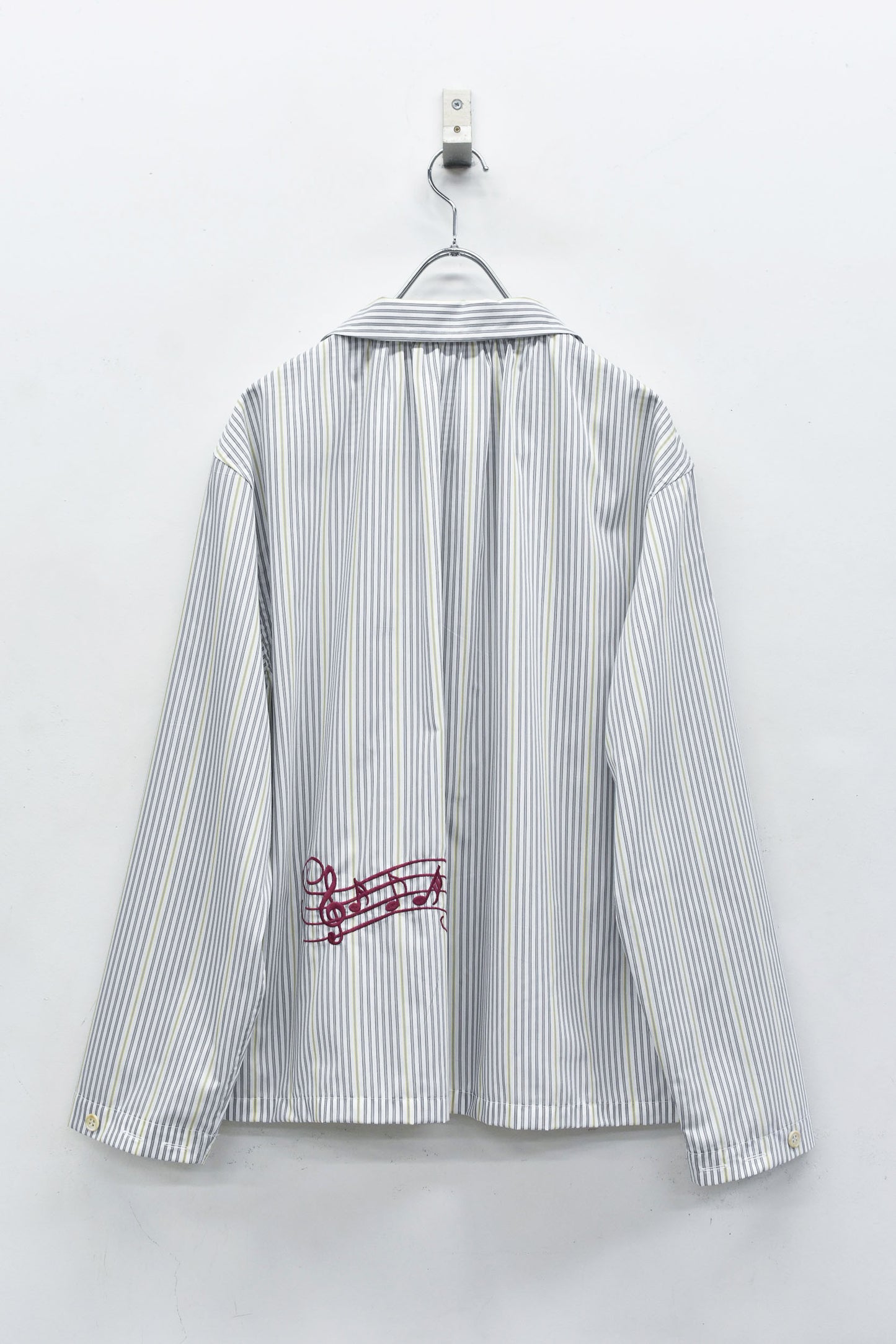 NewRose / Pajama Jacket Embroidery Print - GRAY STRIPE