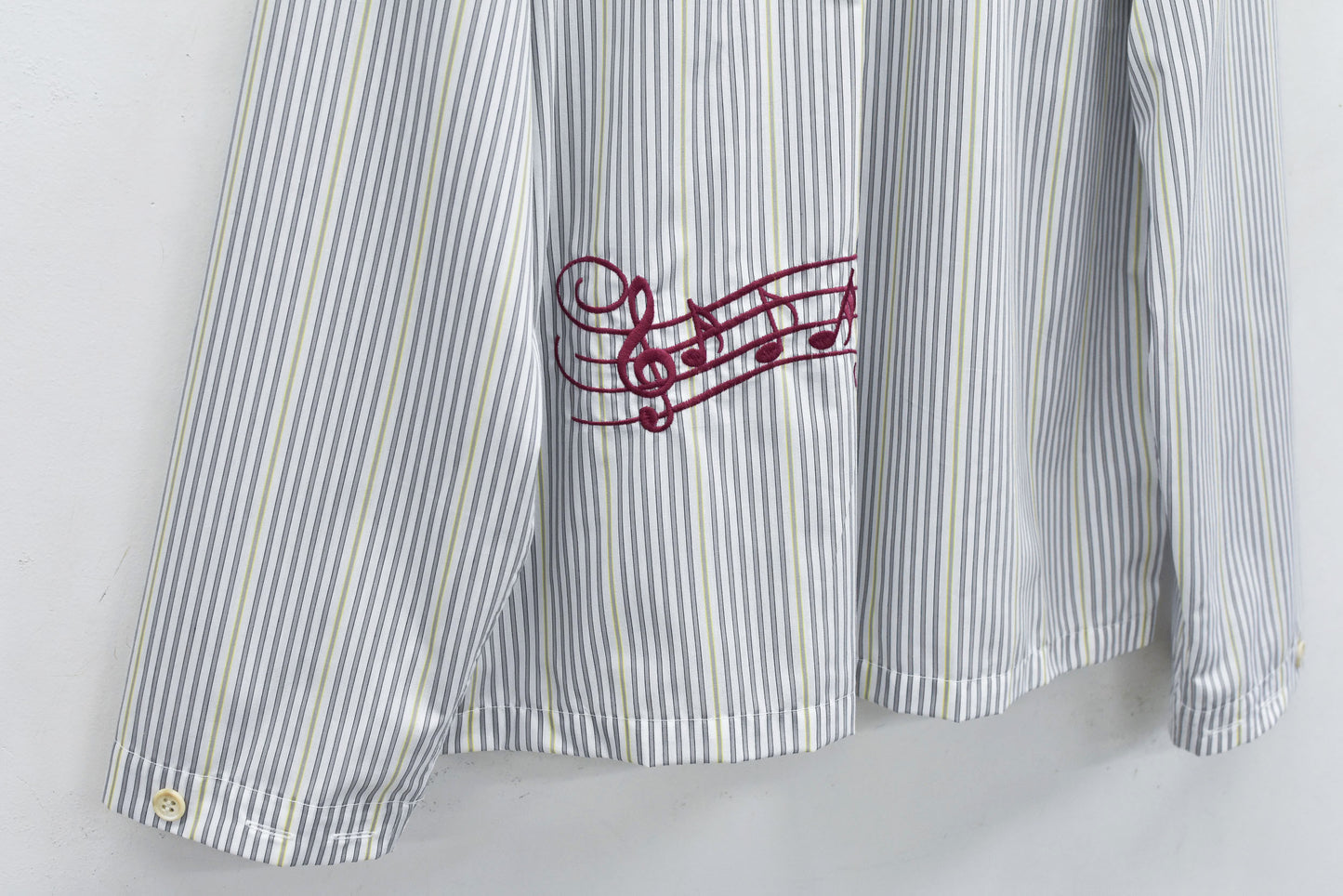 NewRose / Pajama Jacket Embroidery Print - GRAY STRIPE