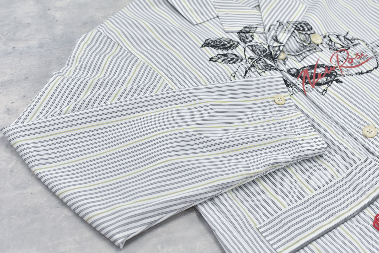 NewRose / Pajama Jacket Embroidery Print - GRAY STRIPE