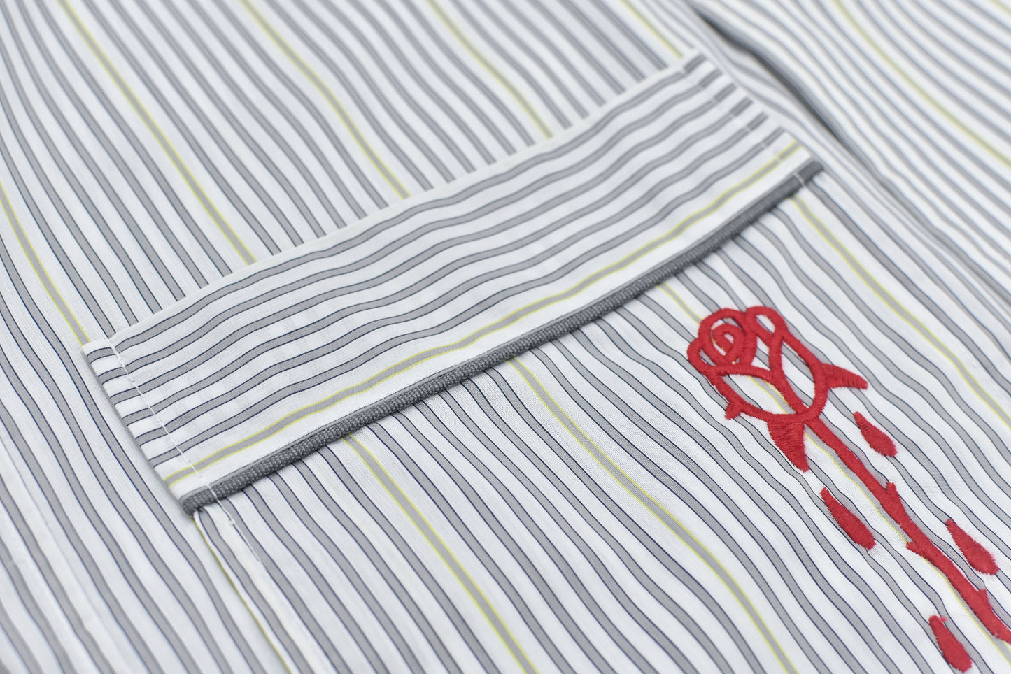 NewRose / Pajama Jacket Embroidery Print - GRAY STRIPE