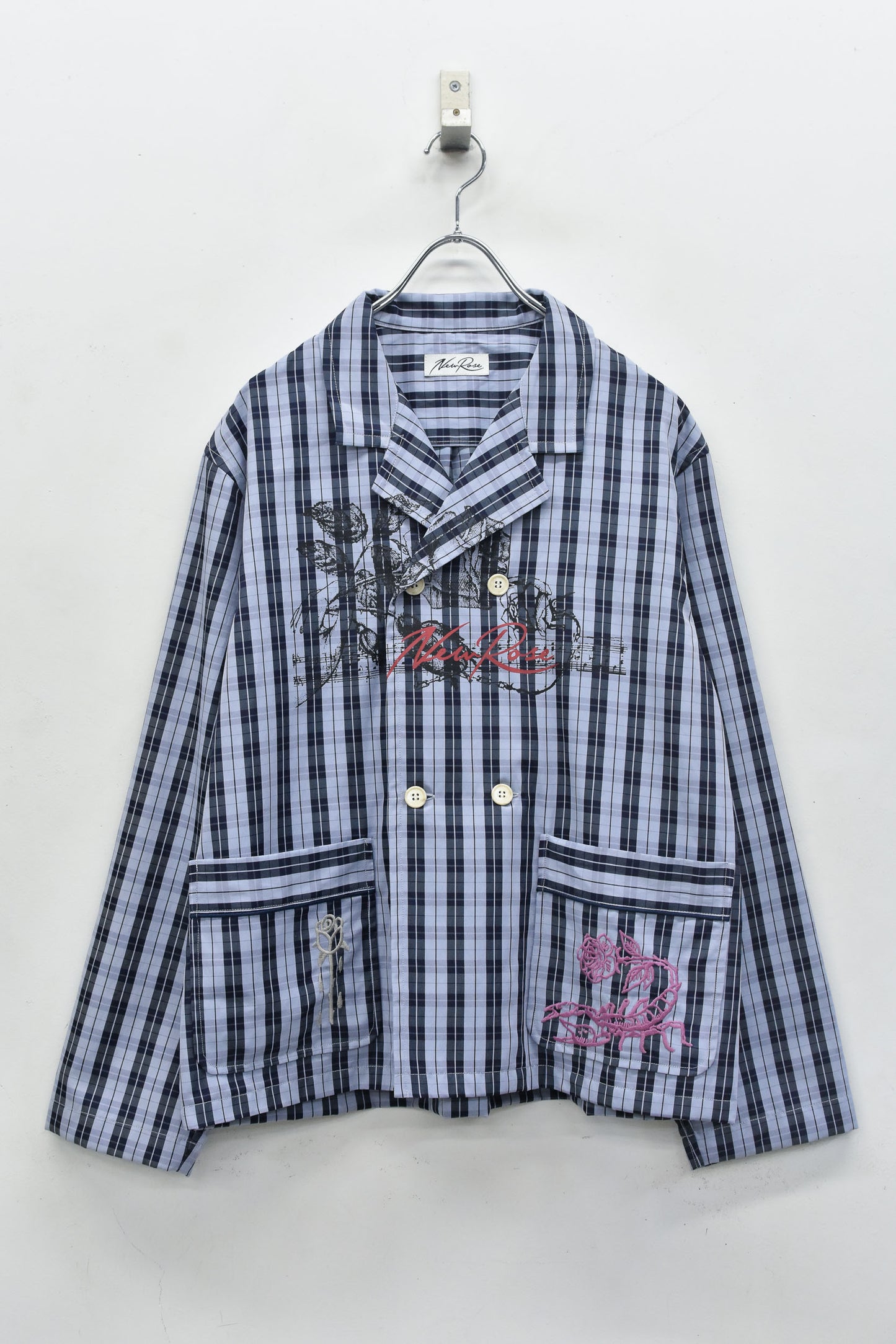NewRose / Pajama Jacket Embroidery Print - BLUE CHECK
