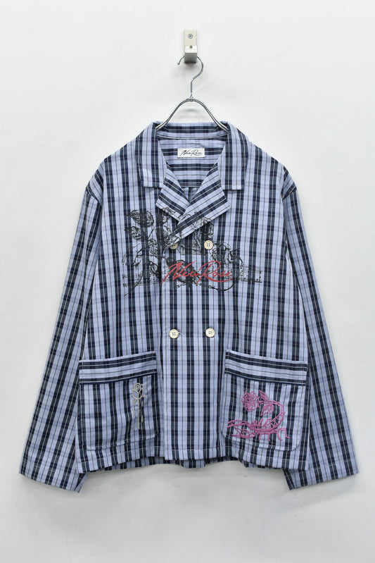 NewRose / Pajama Jacket Embroidery Print - BLUE CHECK