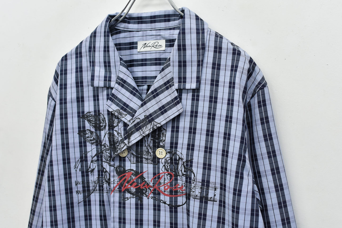 NewRose / Pajama Jacket Embroidery Print - BLUE CHECK