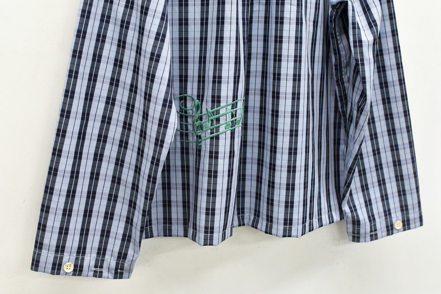 NewRose / Pajama Jacket Embroidery Print - BLUE CHECK