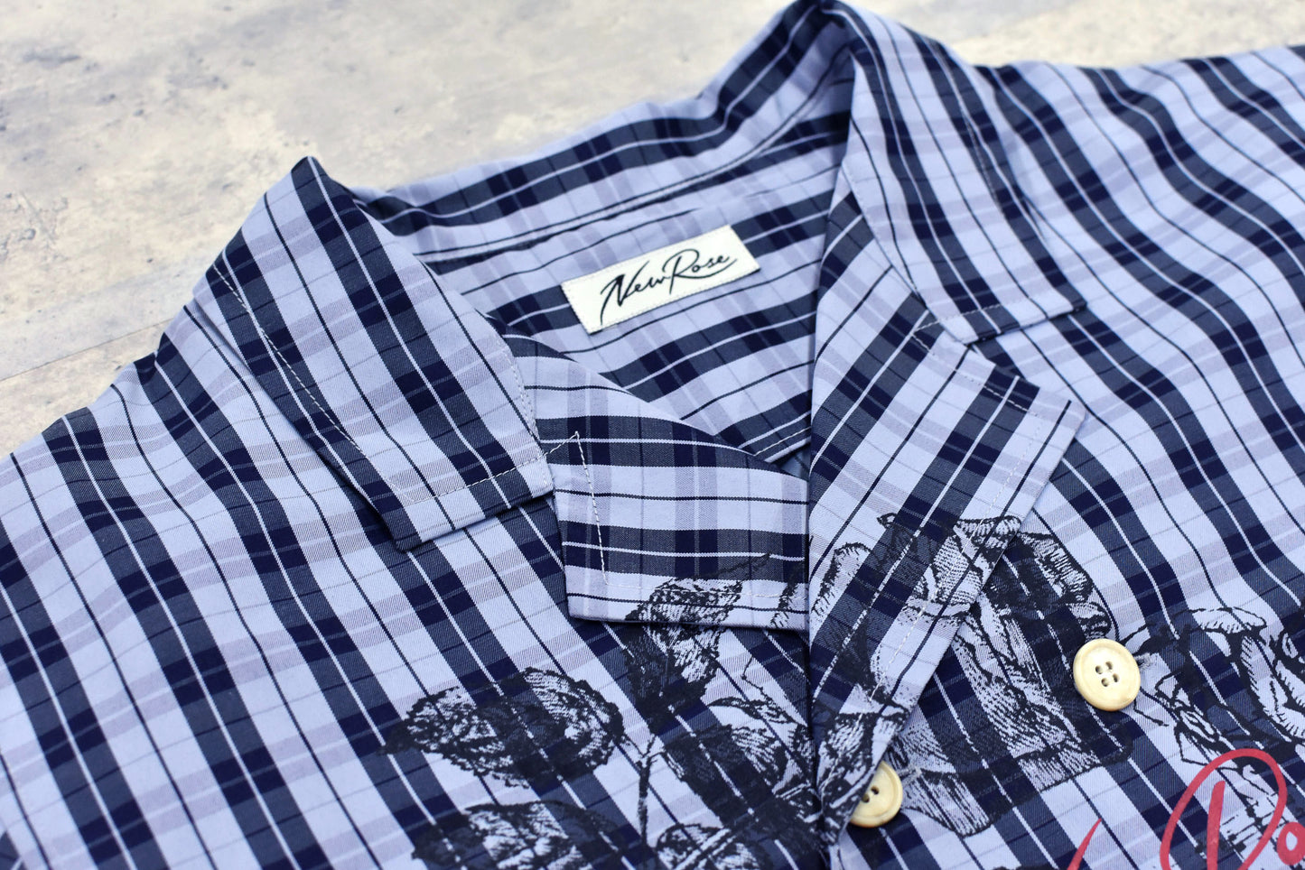 NewRose / Pajama Jacket Embroidery Print - BLUE CHECK