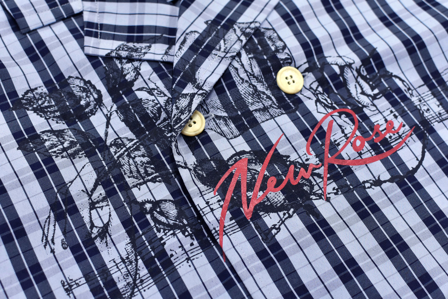 NewRose / Pajama Jacket Embroidery Print - BLUE CHECK