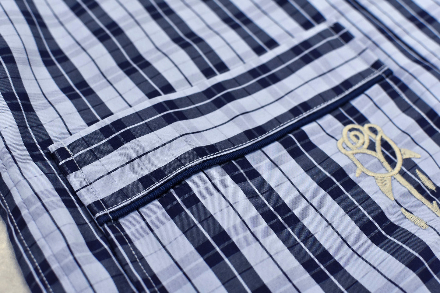 NewRose / Pajama Jacket Embroidery Print - BLUE CHECK