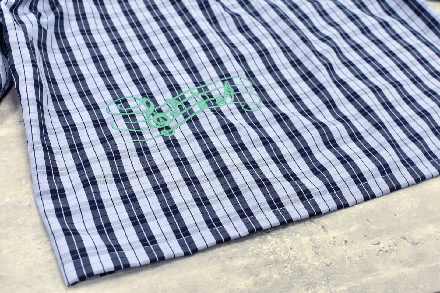 NewRose / Pajama Jacket Embroidery Print - BLUE CHECK