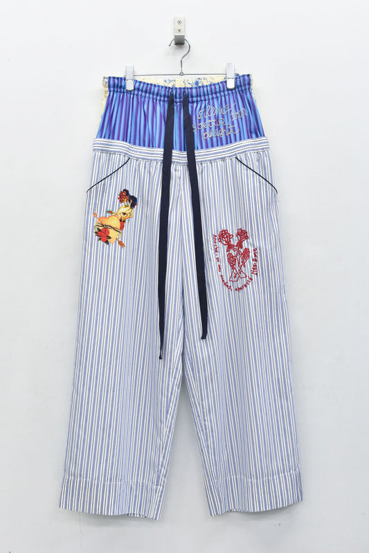 NewRose / Pajama Pants  Embroidery Print - BLUE STRIPE