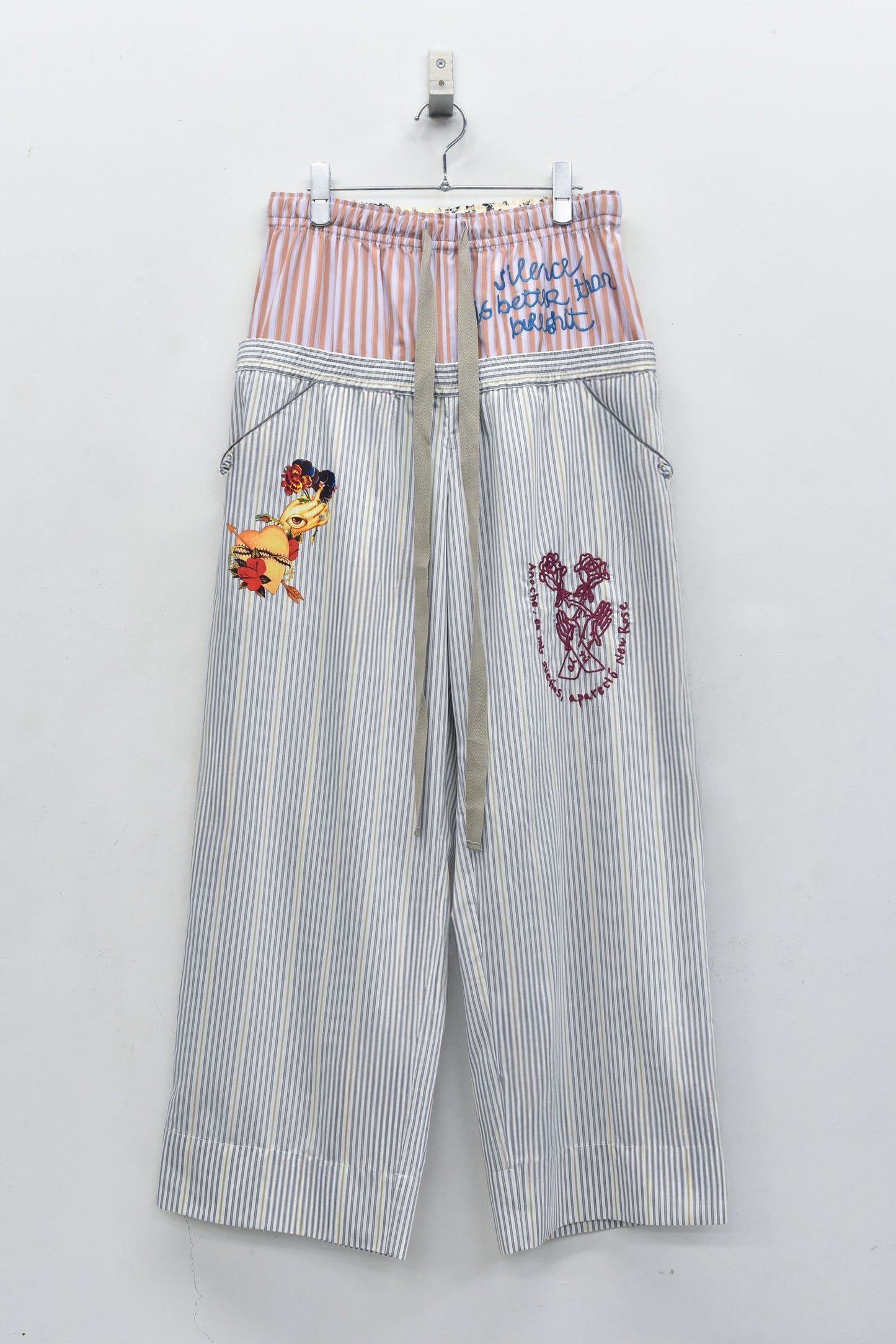 NewRose / Pajama Pants  Embroidery Print - GRAY STRIPE