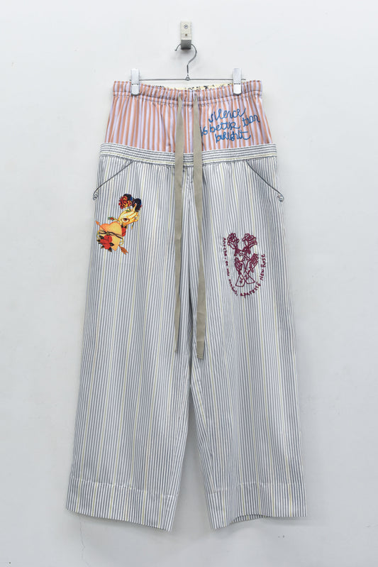 NewRose / Pajama Pants  Embroidery Print - GRAY STRIPE