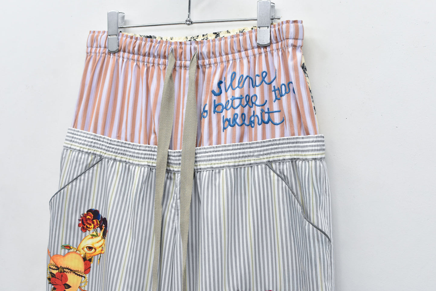 NewRose / Pajama Pants  Embroidery Print - GRAY STRIPE