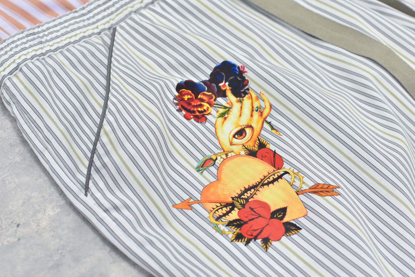 NewRose / Pajama Pants  Embroidery Print - GRAY STRIPE