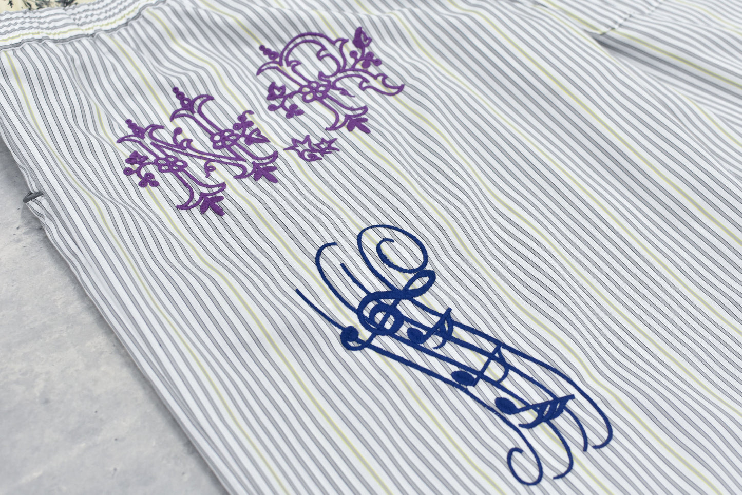 NewRose / Pajama Pants  Embroidery Print - GRAY STRIPE