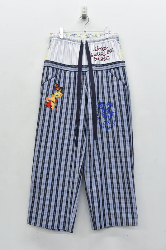 NewRose / Pajama Pants  Embroidery Print - BLUE CHECK