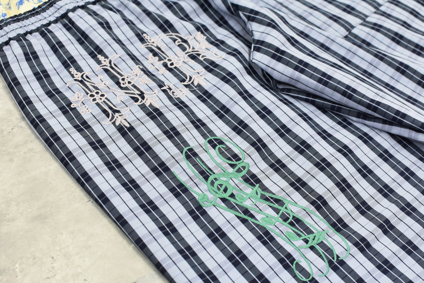 NewRose / Pajama Pants  Embroidery Print - BLUE CHECK