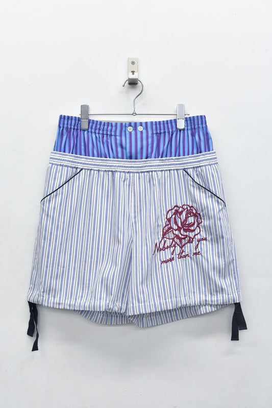 NewRose / Pajama Shorts Embroidery - BLUE STRIPE