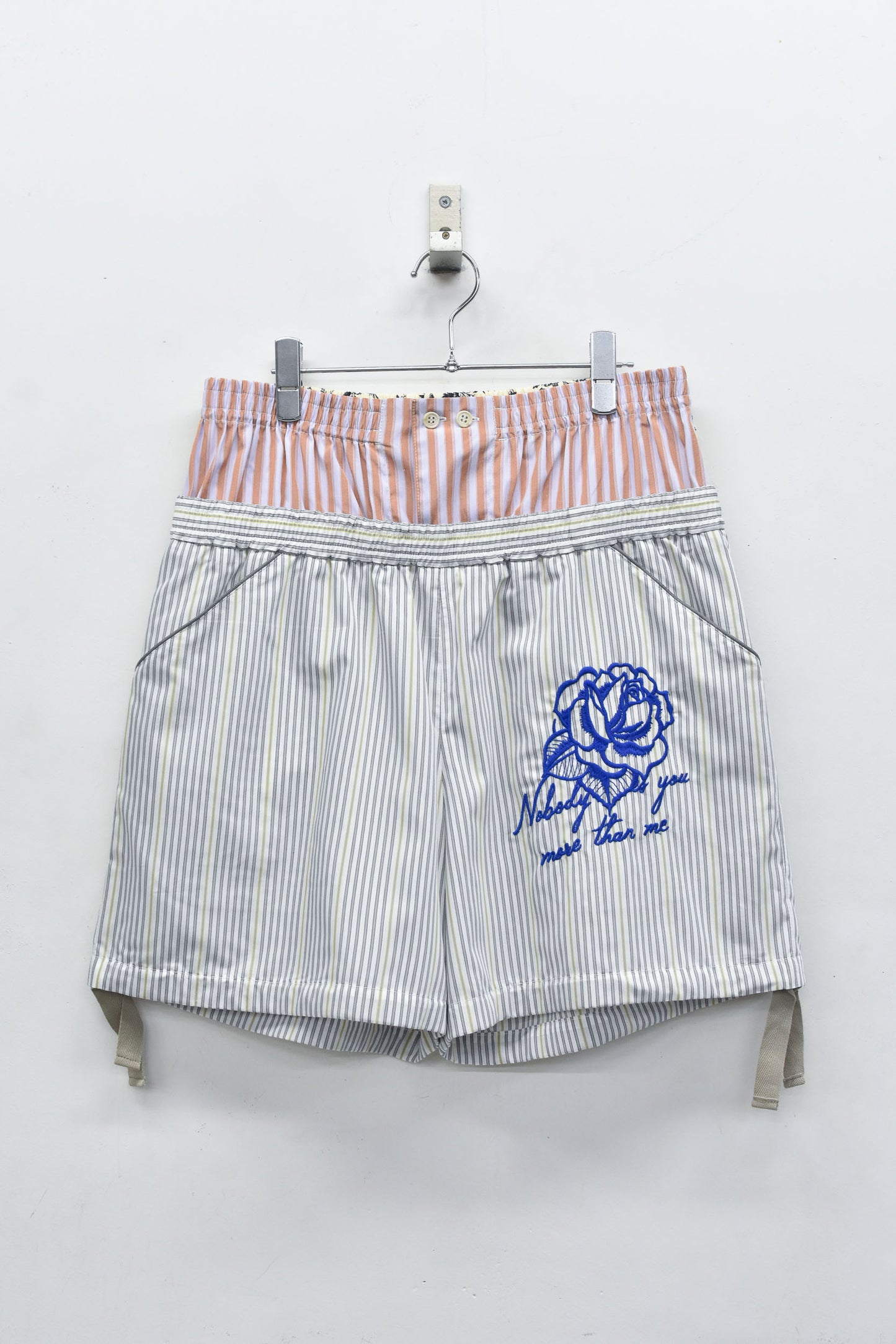 NewRose / Pajama Shorts Embroidery - GRAY STRIPE