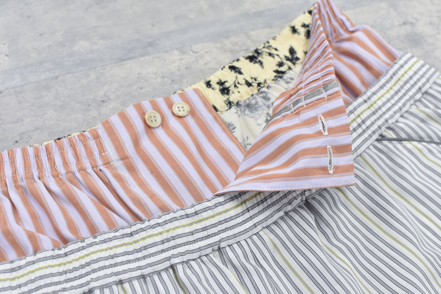 NewRose / Pajama Shorts Embroidery - GRAY STRIPE