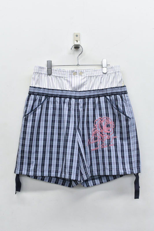 NewRose / Pajama Shorts Embroidery - BLUE CHECK
