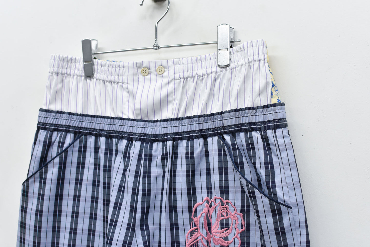 NewRose / Pajama Shorts Embroidery - BLUE CHECK