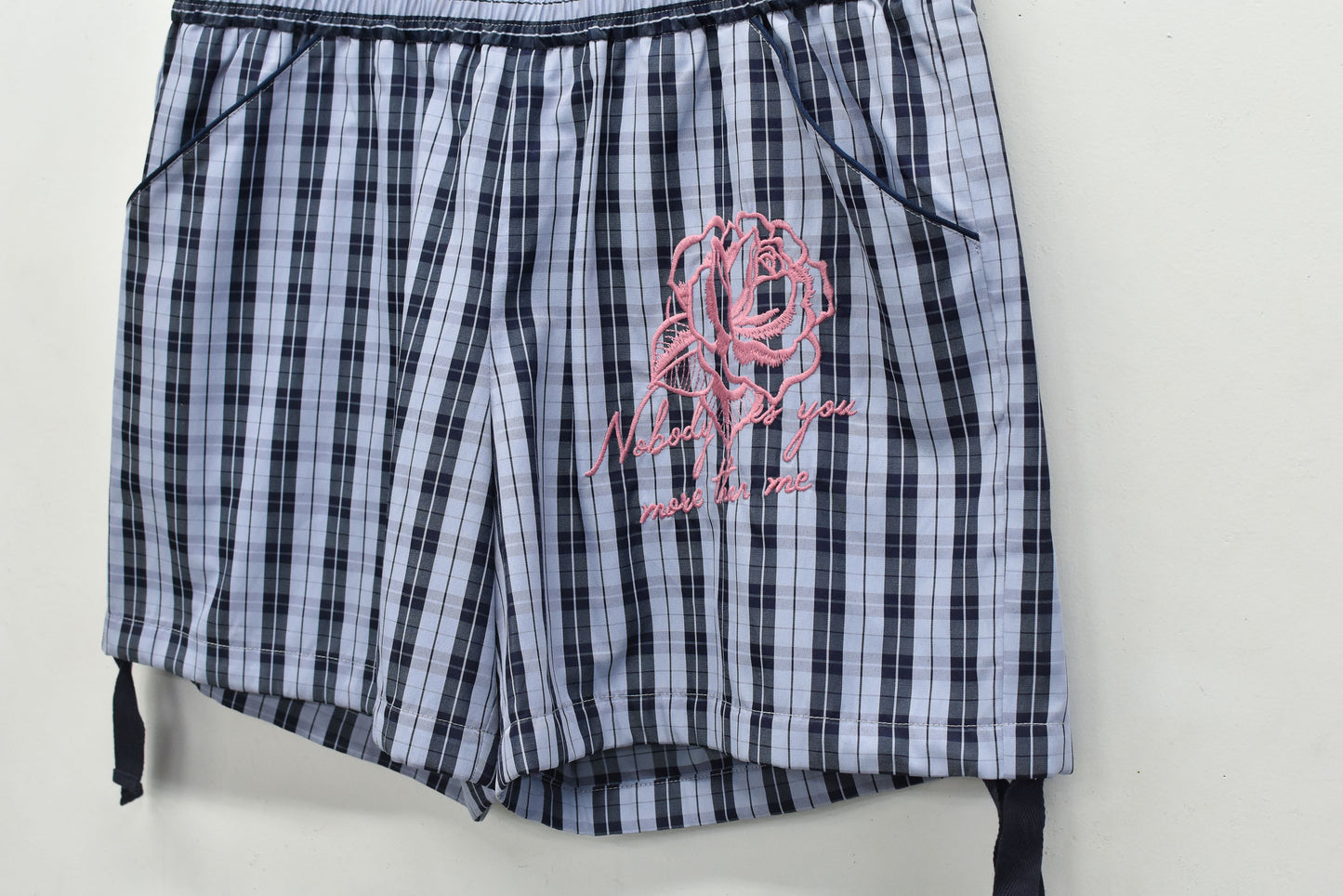 NewRose / Pajama Shorts Embroidery - BLUE CHECK