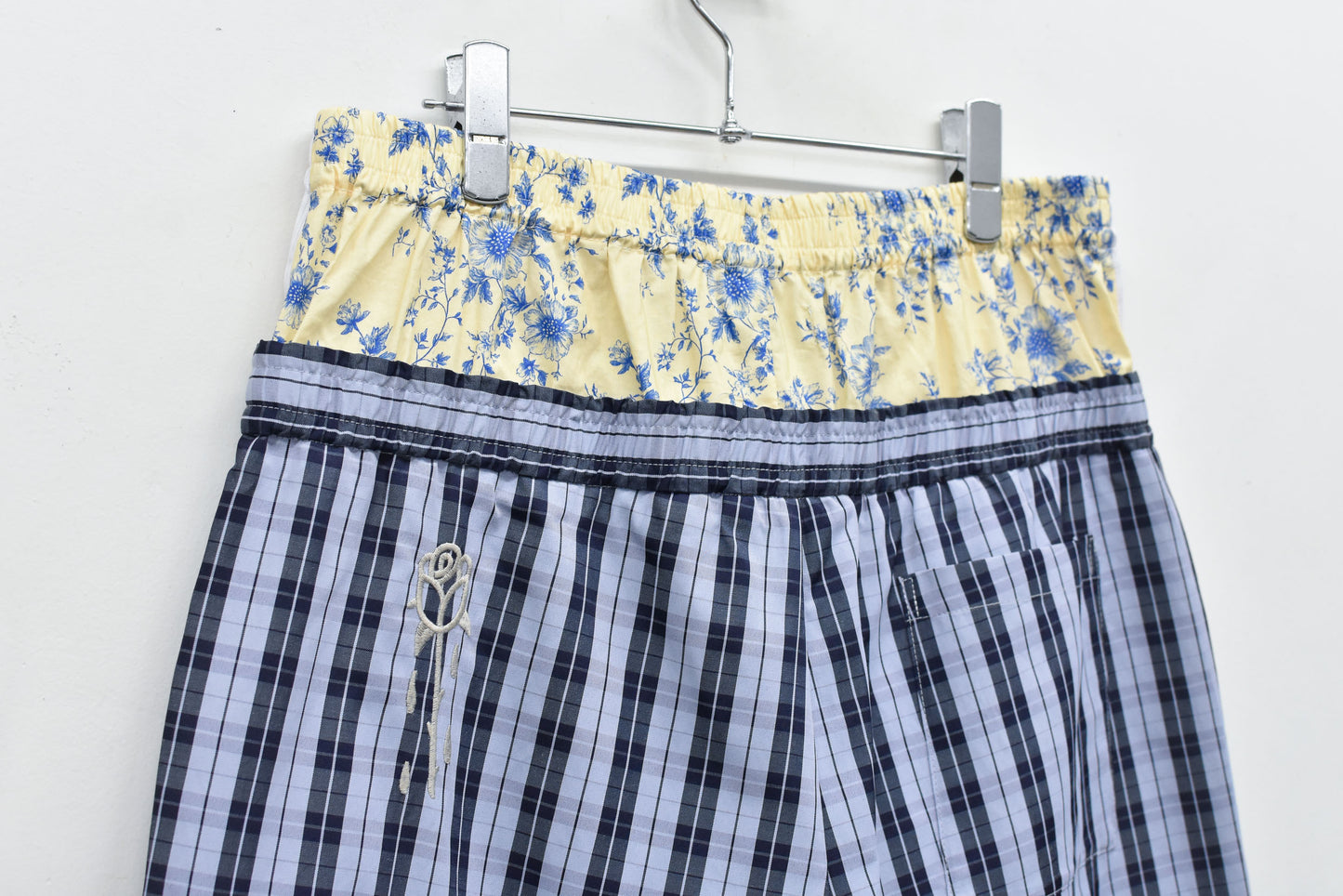 NewRose / Pajama Shorts Embroidery - BLUE CHECK