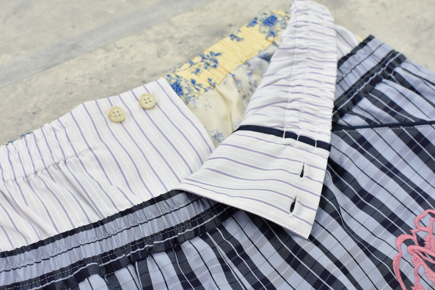 NewRose / Pajama Shorts Embroidery - BLUE CHECK