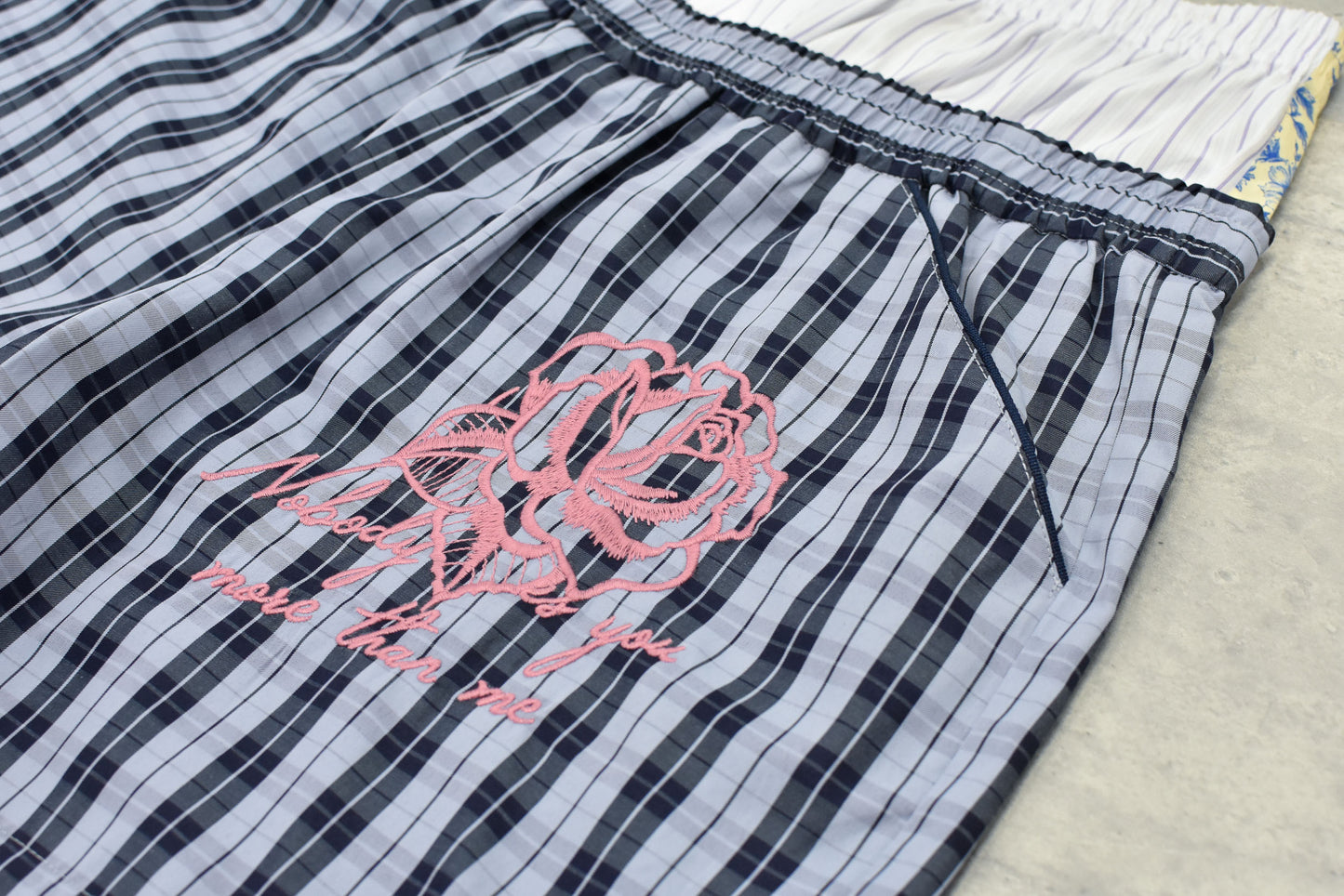 NewRose / Pajama Shorts Embroidery - BLUE CHECK
