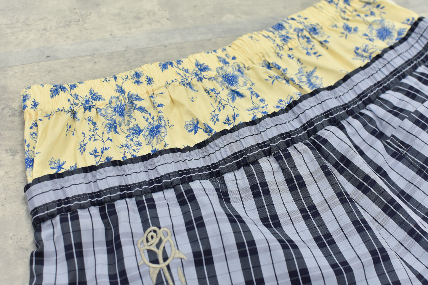 NewRose / Pajama Shorts Embroidery - BLUE CHECK